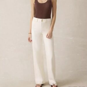 Faherty Stretch Terry Harbor Wide Leg Pant in Egret White Size 27.